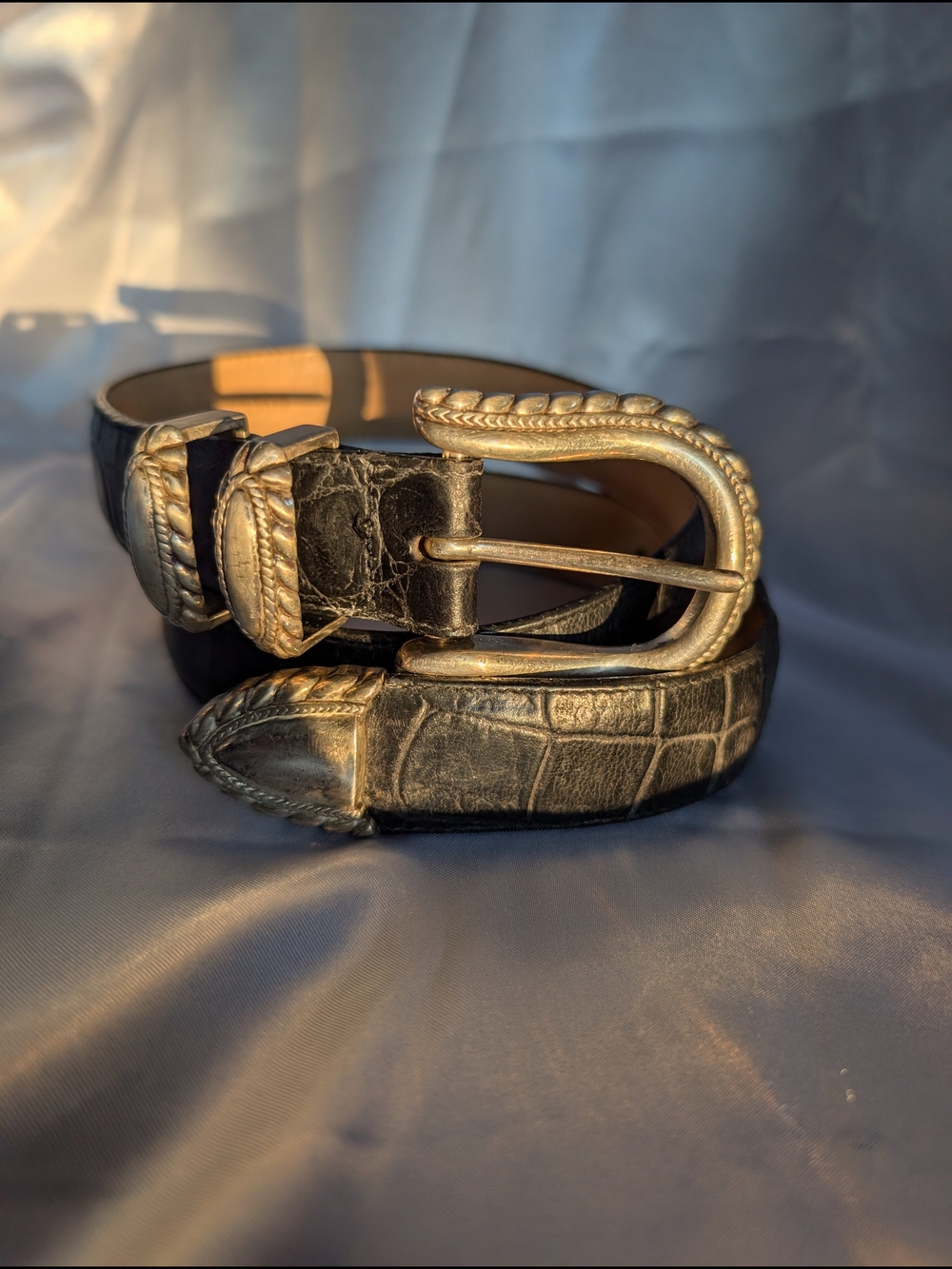 Vintage Brighton Croc Embossed Leather Western Belt Size Medium 44903